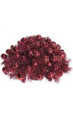 14 Inches X 27 Inches Tinsel Centerpiece With Ornaments - Red