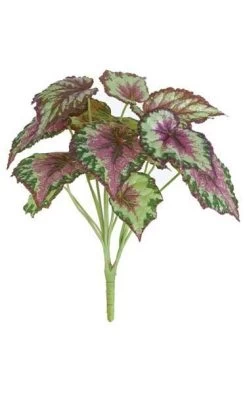 18 Inches Wax Begonia - Plastic Coated - 15 Leaves - Grey/Purple