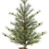 36 Inches PVC Pine Christmas Tree With Burlap Base - Pine Cones - Green