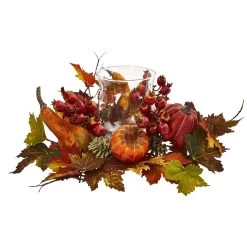 Pumpkin, Gourd, Berry And Maple Leaf Artificial Arrangement Candelabrum