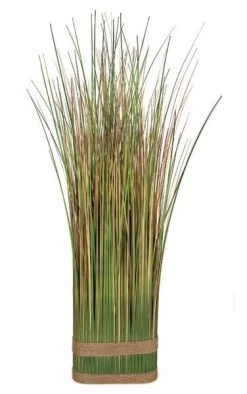 43 Inches PVC Onion Grass Oval Bundle On Base - Green/Beige