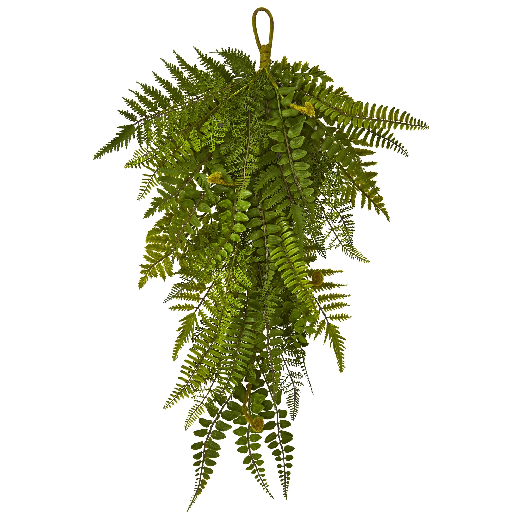 28” Fern Outdoor Artificial Teardrop Hanging Mixed Fern
