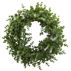 18" Eucalyptus Double Ring Wreath W/Twig Base