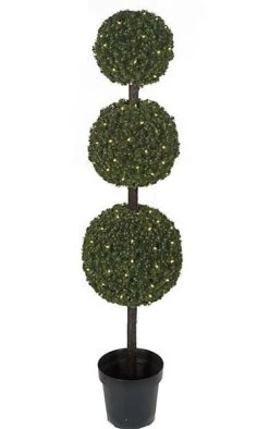 5 Feet Outdoor PVC Pine Triple Ball Topiary - 150 Warm White 5mm LED Lights