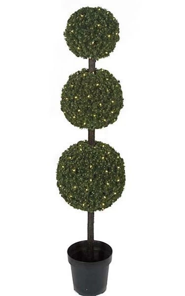 5 Feet Outdoor PVC Pine Triple Ball Topiary - 150 Warm White 5mm LED Lights