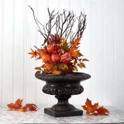20" Pumpkin And Maple Leaf Artificial Flower Bouquet (Set Of 2)