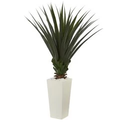 5' Spiky Agave Artificial Plant In White Tower Planter