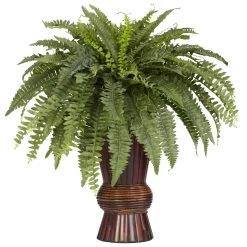 Boston Fern W/Bamboo Vase Silk Plant