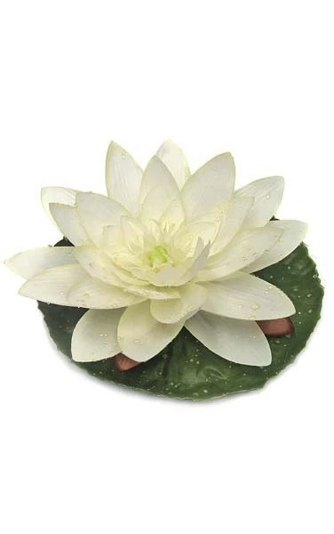 7 Inches Water Lily With Raindrops - 1 Leaf - 1 Flower - Image 2