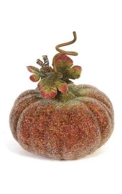 7 Inches X 9 Inches Beaded Pumpkin With Leaves And Curls - Fall Orange