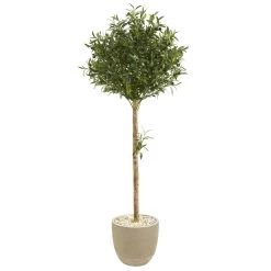 5' Olive Topiary Artificial Tree In Sand Stone Planter