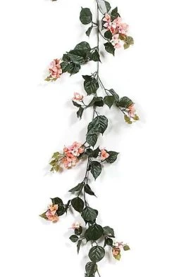 9.5 Feet Bougainvillea Garland - 259 Green Leaves - 27 Purple Flower Clusters