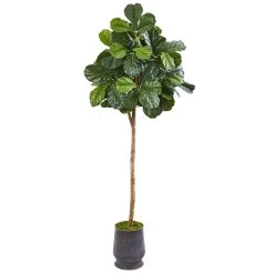 80" Fiddle Leaf Fig Artificial Tree In Ribbed Metal Planter