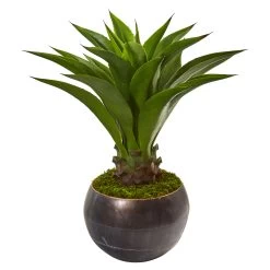 41” Agave Artificial Plant In Decorative Metal Bowl