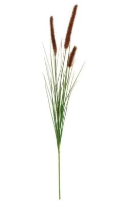 34 Inches PVC Cattail Grass Spray - 3 Flowers - Brown/Green