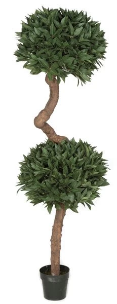 6 Ft. French Bay Leaf Ball Topiary - Synthetic Trunk - Double Ball - 2,590 Leaves - Weighted Base