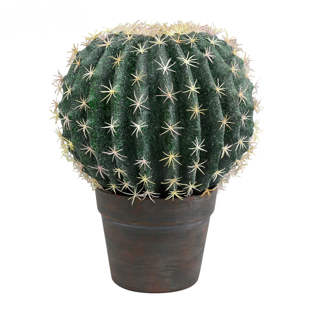 9.5 Inches Green Cactus Ball In Gray/Red Pot