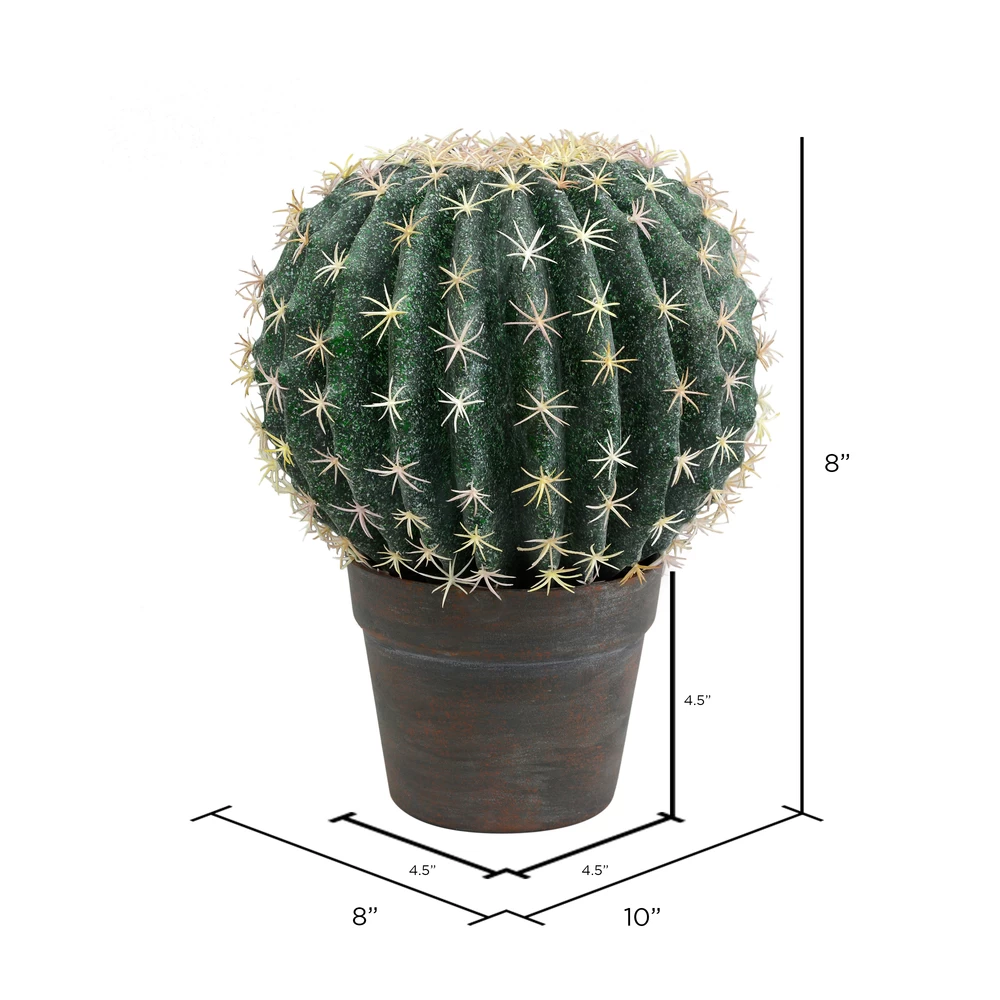 9.5 Inches Green Cactus Ball In Gray/Red Pot - Image 2