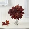18" Autumn Maple Leaf Artificial Plant In Glass Planter