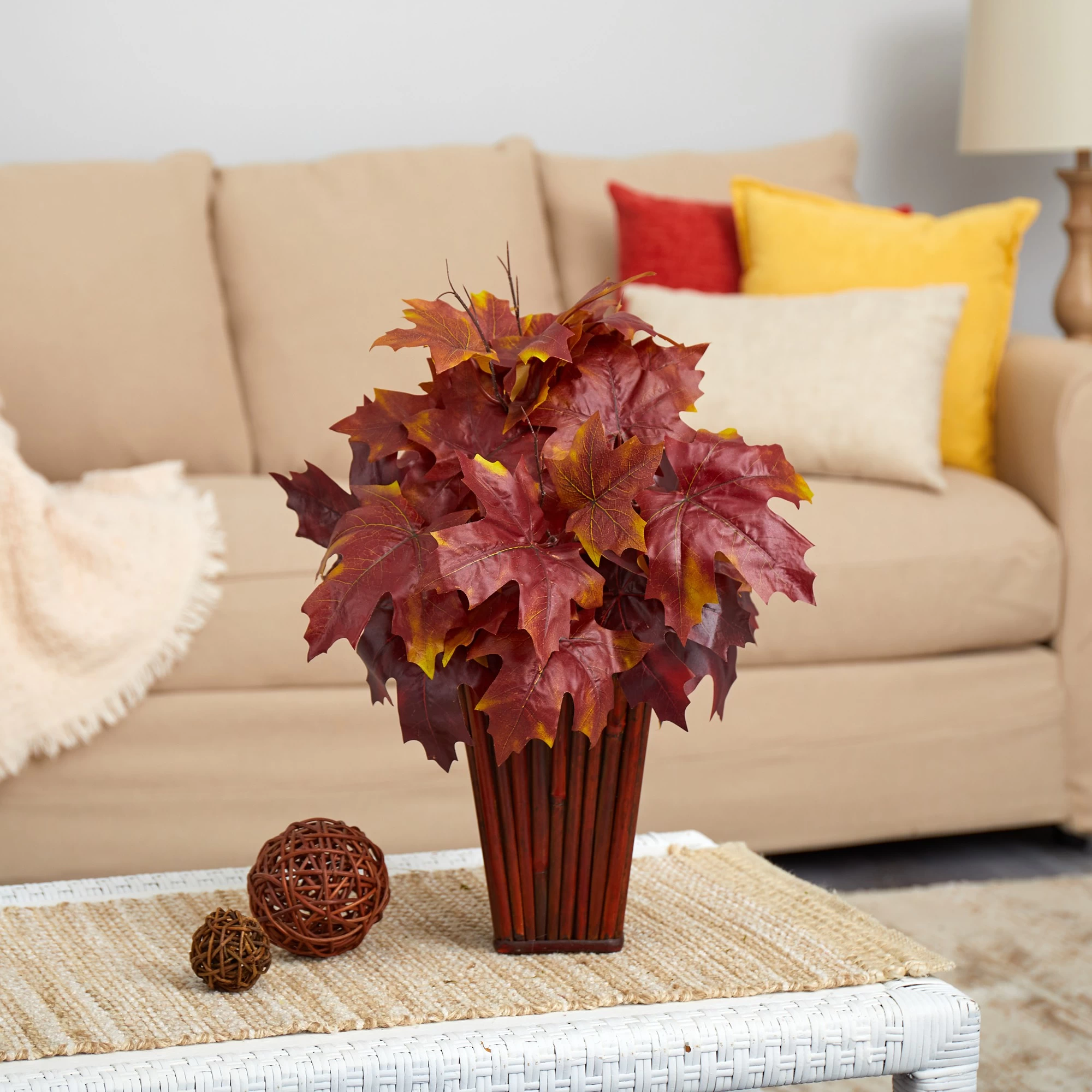 19" Autumn Maple Leaf Artificial Plant In Decorative Planter - Image 2