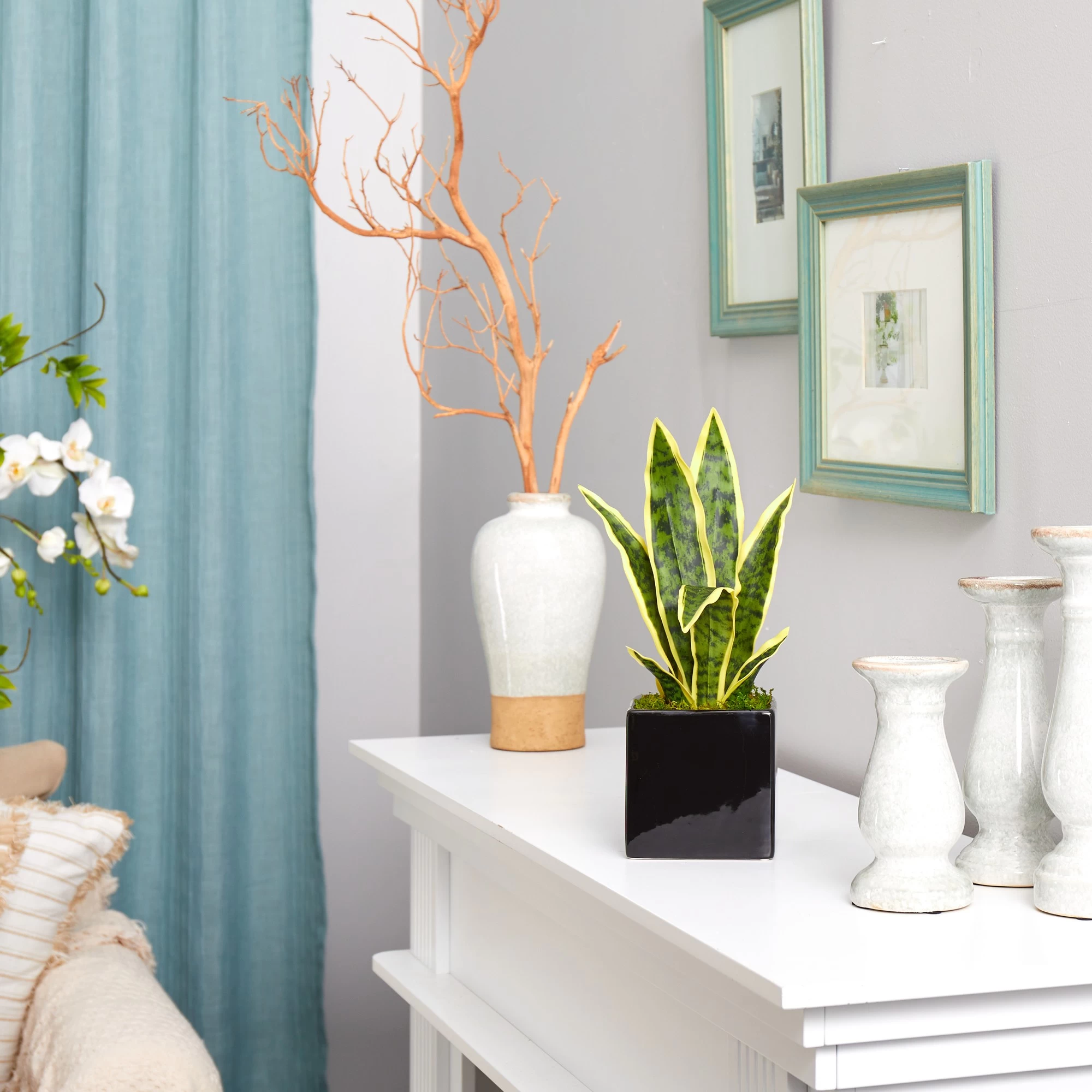 16" Sansevieria Artificial Plant In Black Planter - Image 2