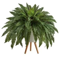2.5' Boston Fern Artificial Plant In White Planter With Legs
