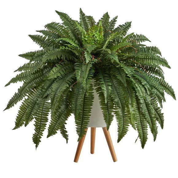 2.5' Boston Fern Artificial Plant In White Planter With Legs