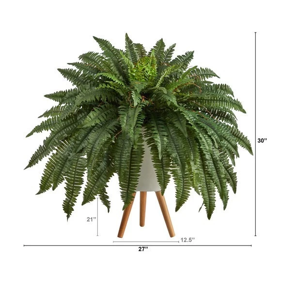 2.5' Boston Fern Artificial Plant In White Planter With Legs - Image 2