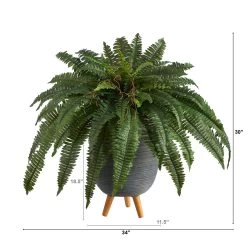 2.5' Boston Fern Artificial Plant In Gray Planter With Stand