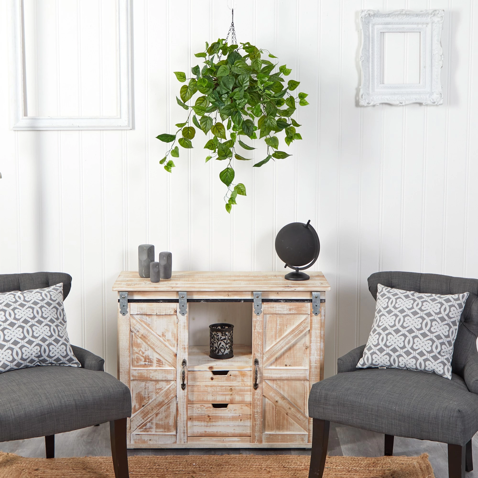 2.5' Philodendron Artificial Plant In Hanging Basket - Image 4