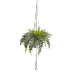 25” Fern Hanging Artificial Plant In Decorative Basket