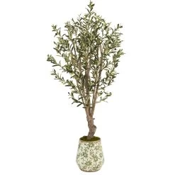 62" Olive Artificial Tree In Floral Print Planter