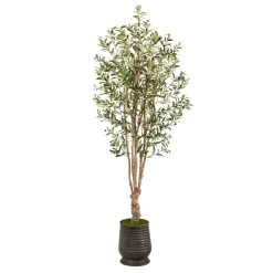 6.5’ Olive Artificial Tree In Ribbed Metal Planter