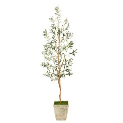 70” Olive Artificial Tree In Country White Planter