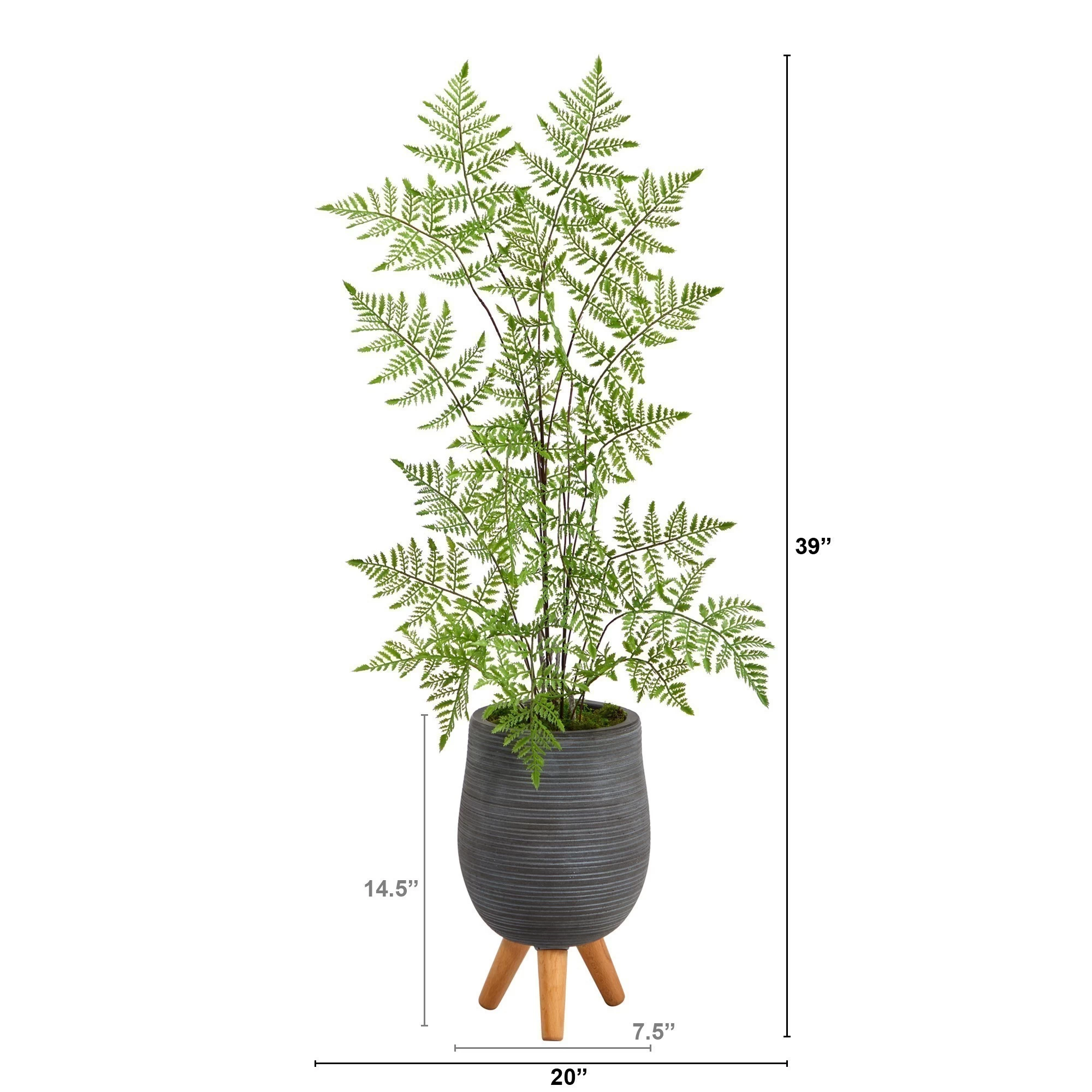 39” Ruffle Fern Artificial Tree In Gray Planter With Stand - Image 2