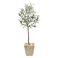52” Olive Artificial Tree In Country White Planter