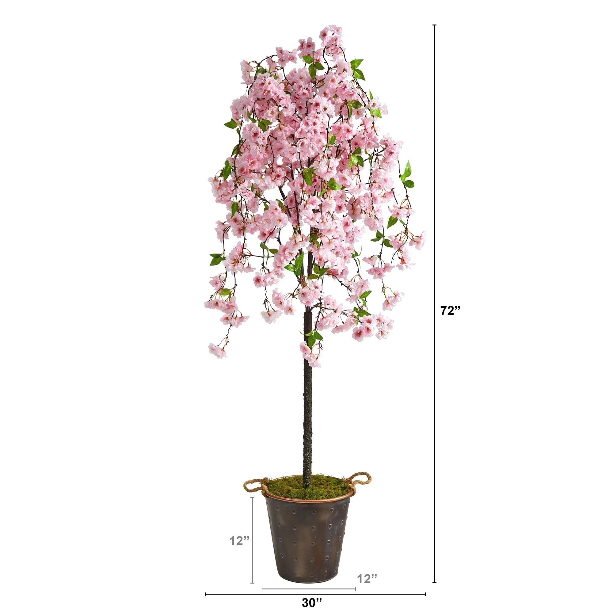 6' Cherry Blossom Artificial Tree In Decorative Metal Pail With Rope - Image 2