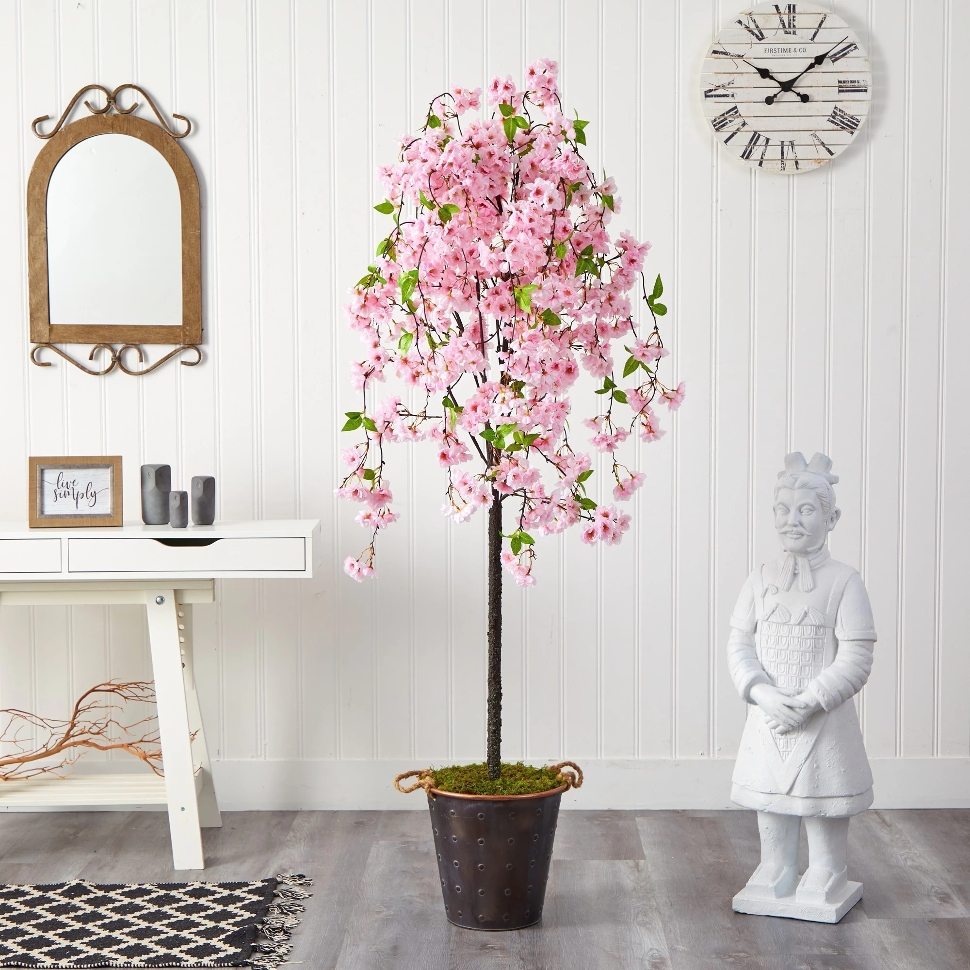 6' Cherry Blossom Artificial Tree In Decorative Metal Pail With Rope - Image 4