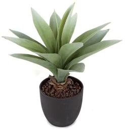 10 Inches Potted Plastic Agave Plant - 13 White/Green Leaves - Black Pot