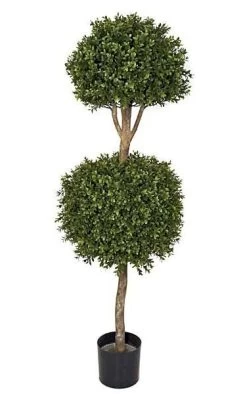 4 Feet Plastic Double Boxwood Ball Topiary - Natural Trunk - 16 Inches And 20 Inches Diameters