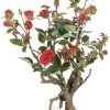18 Inches Roses In Branch With Leaves/Thorns - Plastic Brown Trunk - 13 Red Roses - 2 Buds