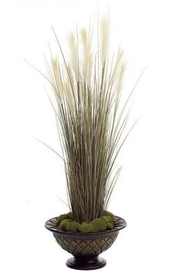 58 Inches PVC Plume Grass - Natural - Weighted Base