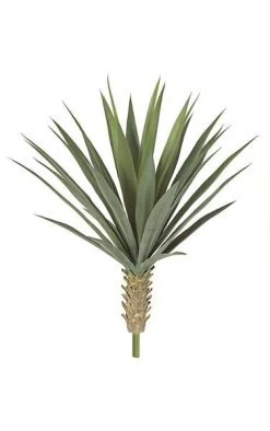 26 Inches Plastic Yucca Bush - Synthetic Trunk - 35 Green Leaves - 20 Inches Width - Bare Stem - Outdoor UV Protection