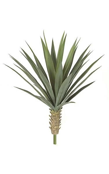 26 Inches Plastic Yucca Bush - Synthetic Trunk - 35 Green Leaves - 20 Inches Width - Bare Stem - Outdoor UV Protection