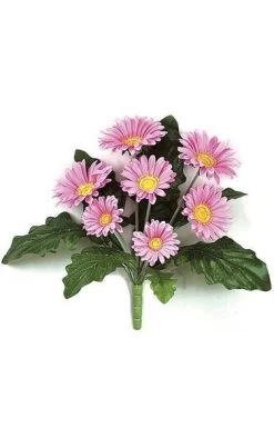 12 Inches Gerbera Daisy Bush - 8 Leaves - 7 Flowers - Pink - Bare Stem