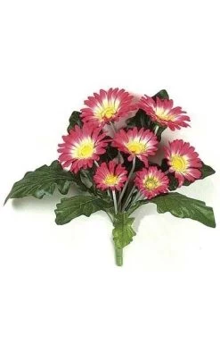 12 Inches Gerbera Daisy Bush - 8 Leaves - 7 Flowers - Beauty - Bare Stem