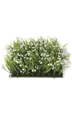 10 Inches Plastic Grass With Fabric Gypso - 3 Inches Height - White/Green