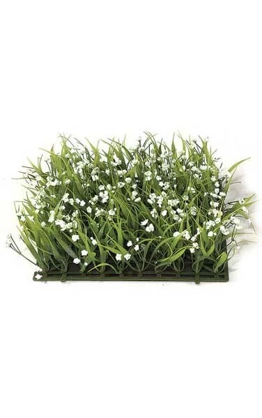 10 Inches Plastic Grass With Fabric Gypso - 3 Inches Height - White/Green