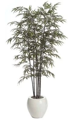 6 Feet Bamboo Palm - Natural Black Canes - 1,680 Leaves - Green - Weighted Base