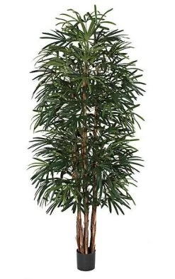 8 Feet Lady Palm - 7 Natural Trunks - Green - Weighted Base